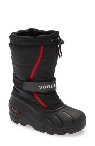 Sorel Kids' Flurry Weather Resistant Snow Boot In Black/ Bright Red Multi