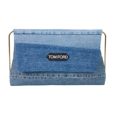 Tom Ford Label Medium Bag In Washed Blue