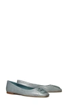 Tory Burch Women's Georgia Snakeskin Square Logo Ballet Flats In Smoke Blue