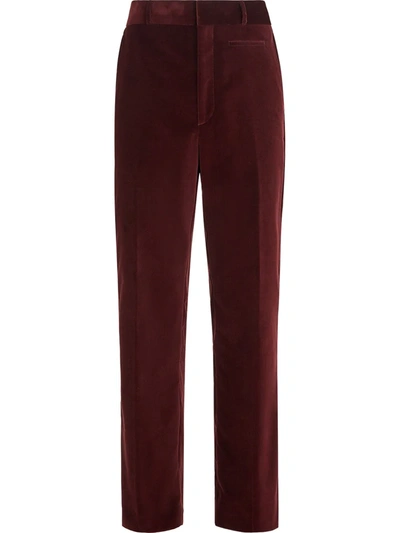 Fendi Mid-rise Tapered Velvet Trousers In Red