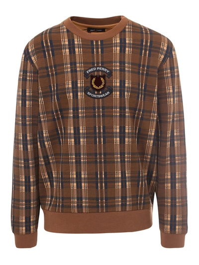 Fred Perry Tartan Check Sweatshirt In Brown