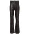 GANNI 皮革高腰直筒裤,P00490709