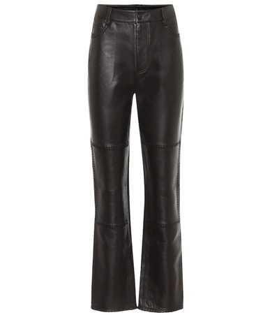 Ganni High-rise Whipstitched-leather Trousers In Black