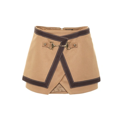 Balmain Layered Cotton-trimmed Wool And Cashmere-blend Mini Skirt In Brown