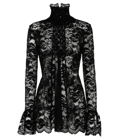 Paco Rabanne Floral Lace Semi-sheer Blouse In Black