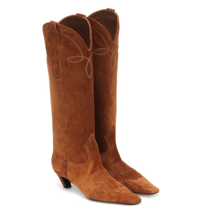 Khaite Dallas Western Suede Knee Boots In Brown