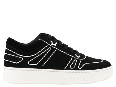 Jimmy Choo Hawaii Pearl-embellished Suede Trainers In Black