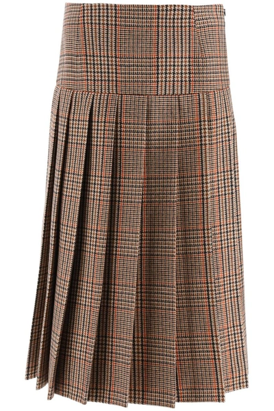 Prada Houndstooth Pleated Skirt In Brown