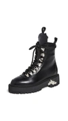 Off-white Hiking Textured-leather Ankle Boots In Black White