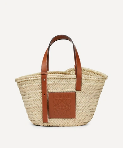 Loewe Small Leather-trimmed Woven Basket Bag In Natural/tan