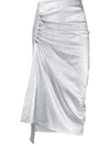 Rabanne Asymmetric Gathered Metallic Stretch-knit Midi Skirt In Silver