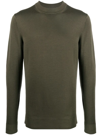 Sunspel Mock Neck Knitted Jumper In Green