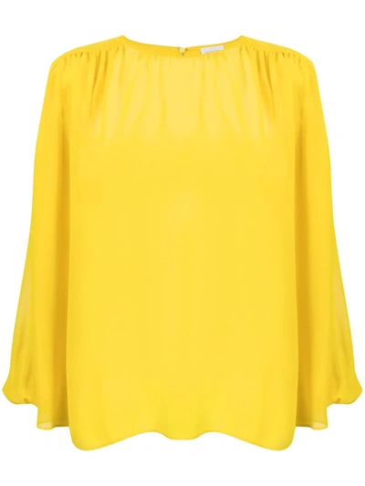 Giambattista Valli Silk Long Sleeved Sheer Blouse In Yellow