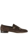 Santoni Brown Suede Monk-strap Shoes In Brown