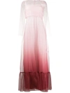 RED VALENTINO OMBRÉ TULLE LONG-SLEEVE DRESS