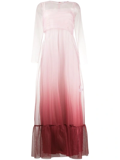 Red Valentino Ombré Tulle Long-sleeve Dress In Pink