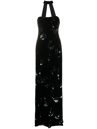 Pre-owned Giorgio Armani 1990s Textured Floral Gown In Black