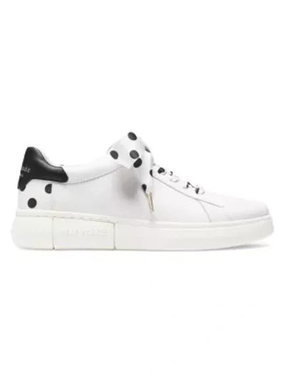 Kate Spade Lift Polka Dot Leather Sneakers In Optic White