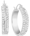 ESSENTIALS CRYSTAL SMALL DOUBLE ROW HOOP EARRINGS IN SILVER-PLATE, 0.76"