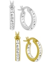 Essentials 2-pc. Set Small Crystal Hoop Earrings In Fine Silver-plate & Gold-plate, 0.65" In Two Tone