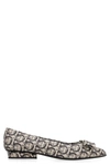 Ferragamo Viva Bow Gancini-print Canvas Ballerina Flats In Beige
