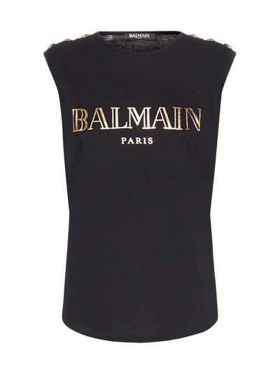 Balmain Short Sleeve T-shirt In Noir Or