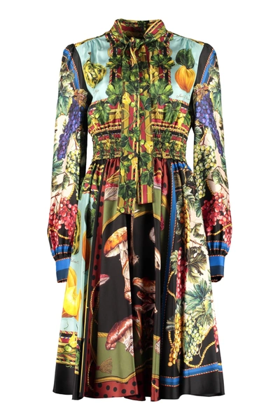 Dolce & Gabbana Printed Silk Dress In Multicolor