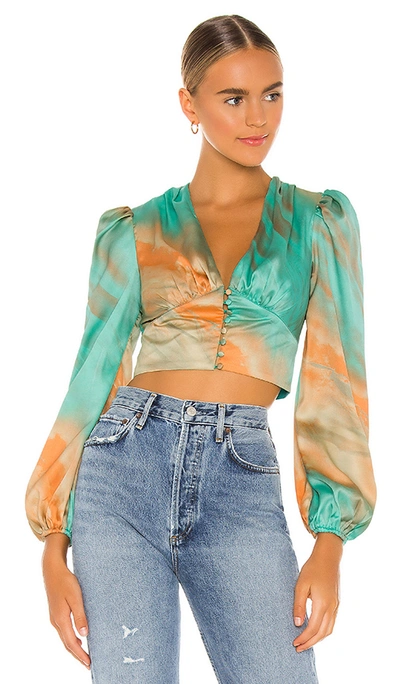 Superdown Eleen Blouson Top In Teal Multi