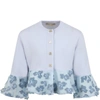 ELIE SAAB LIGHT BLUE CARDIGAN FOR GIRL WITH FLOWERS,11562734
