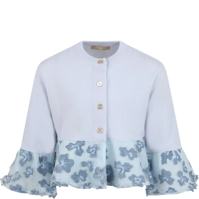 Elie Saab Kids' Light Blue Cardigan For Girl With Flowers