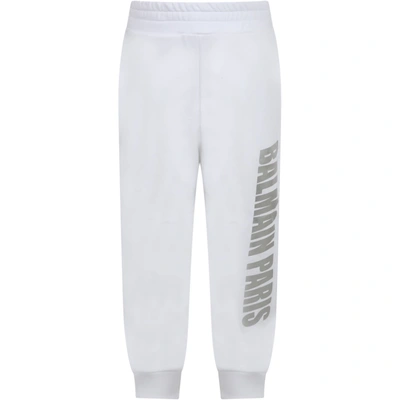 Balmain White Sweatpants For Kids With Logo