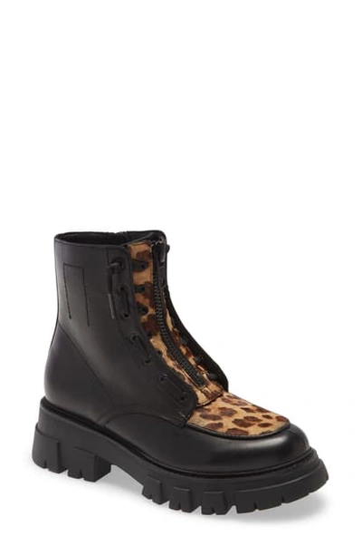 Ash Lynch Zip Combat Boot In Black/ Tan Leather
