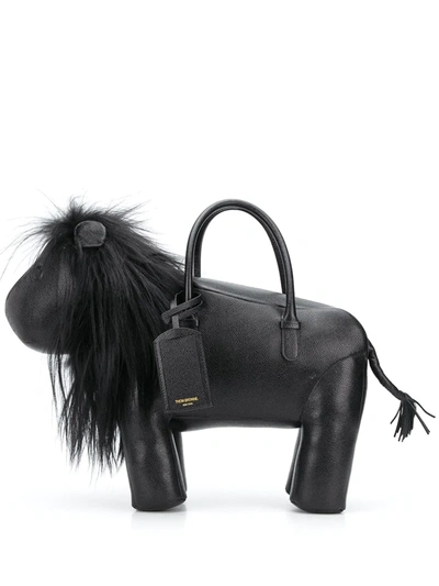 Thom Browne Lion Pebbled Leather Tote Bag In 001 Black