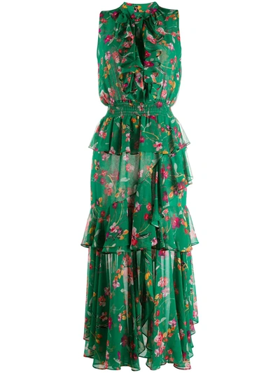 Misa Floral-print Tiered Dress In Green