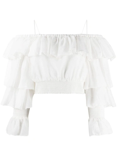 Alice And Olivia Alice + Olivia Mandara Ruffled Crop Top In White