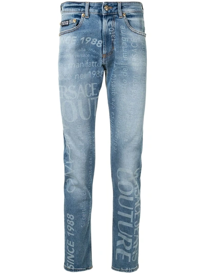 Versace Jeans Couture Logo-print Skinny Jeans In Blue