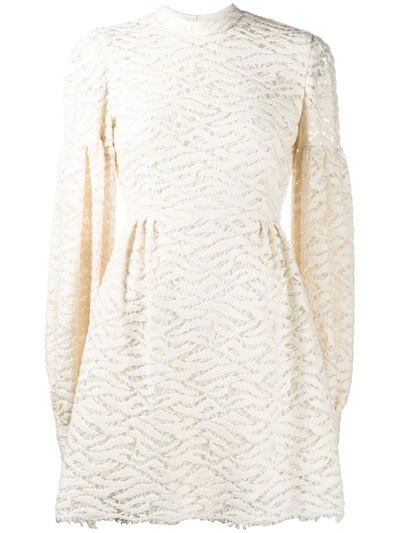 Wandering Puff-sleeve Jacquard Dress In Neutrals