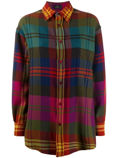 Etro Long-sleeved Checked Shirt In Rosa