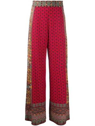 Alice And Olivia Athena Pattern Mix Wide Leg Trousers In Red