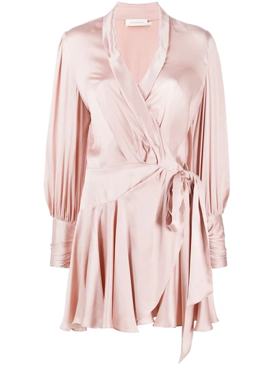 Zimmermann Satin Wrap Dress In Pink