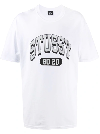 Stussy Varsity Logo Print T-shirt In White