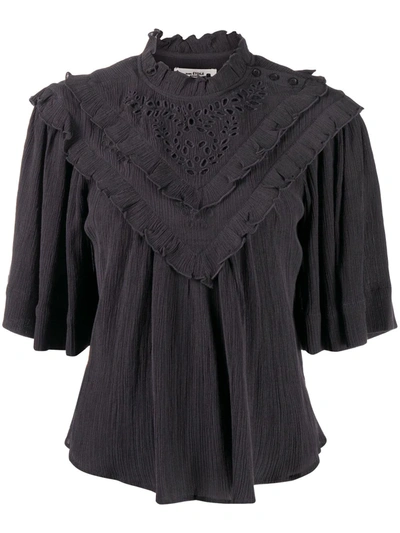 Isabel Marant Étoile Ruffle Detail T-shirt With Broderie Anglaise In Grey