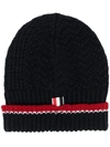 Thom Browne Navy Fine Merino Collaged Links Rwb Beanie In Blau