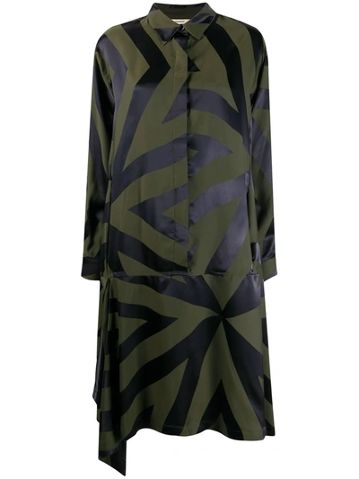 Odeeh Geometric-print Shirt Dress In Green