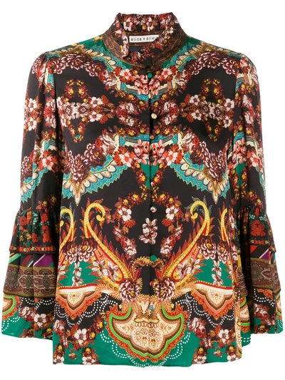 Alice And Olivia Liberty Fluted Printed Crepe De Chine Blouse In Multicolor