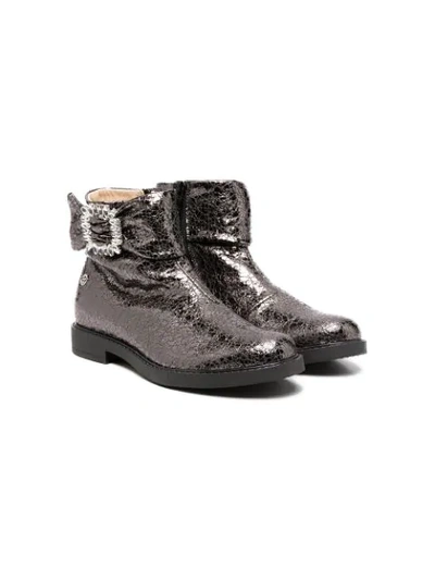 Florens Teen Metallic Cracked-effect Boots In Grey