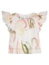 Aje Imprint Ruffle-sleeve Cropped Top In Painterly Lace Leaf