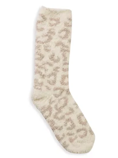 Barefoot Dreams Cozychic Leopard Socks In Cream Stone