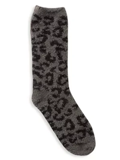 Barefoot Dreams Cozychic Leopard Socks In Graphite/carbon