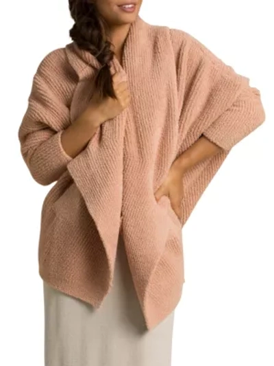 Barefoot Dreams Cozychic Chevron Ribbed Cardigan In Misty Rose